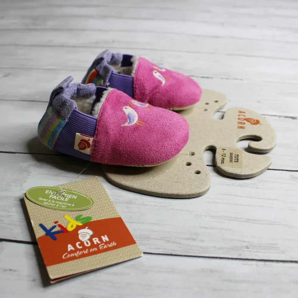 Acorn Baby Girl's Suede Leather Size 6-12 Months Sheepskin Wool Birds